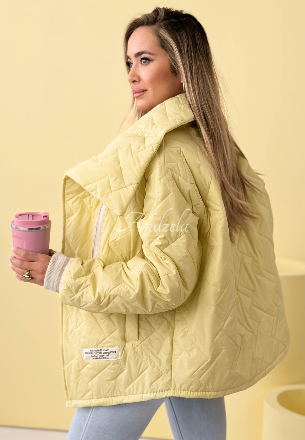 Quilted jacket with collar Where Are We yellow