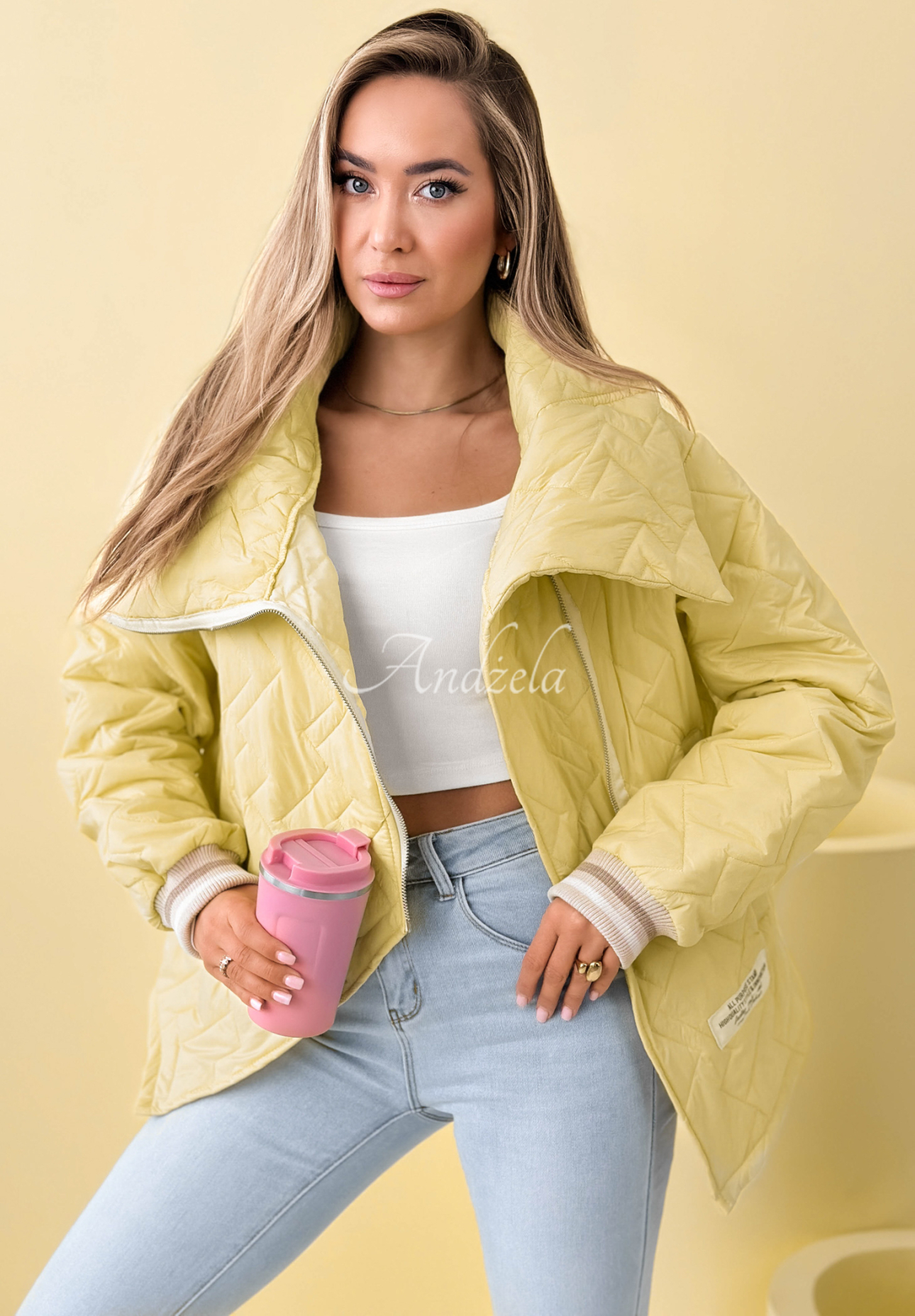 Quilted jacket with collar Where Are We yellow
