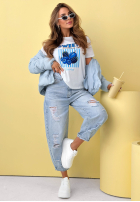 T-shirt z nadrukiem Sweet Goodness biało-niebieski