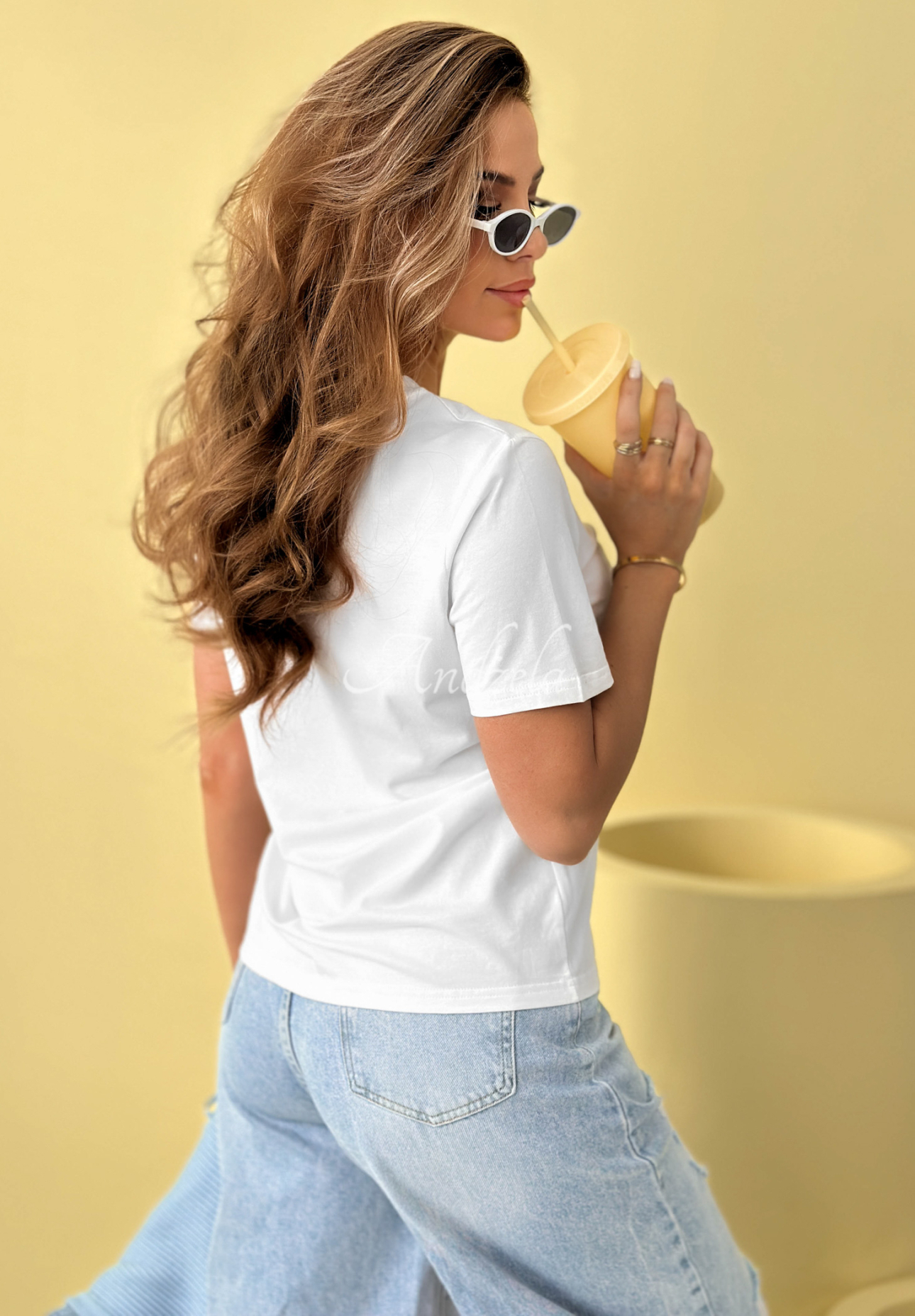 Bawełniany T-shirt z nadrukiem Sweet Goodness biało-niebieski