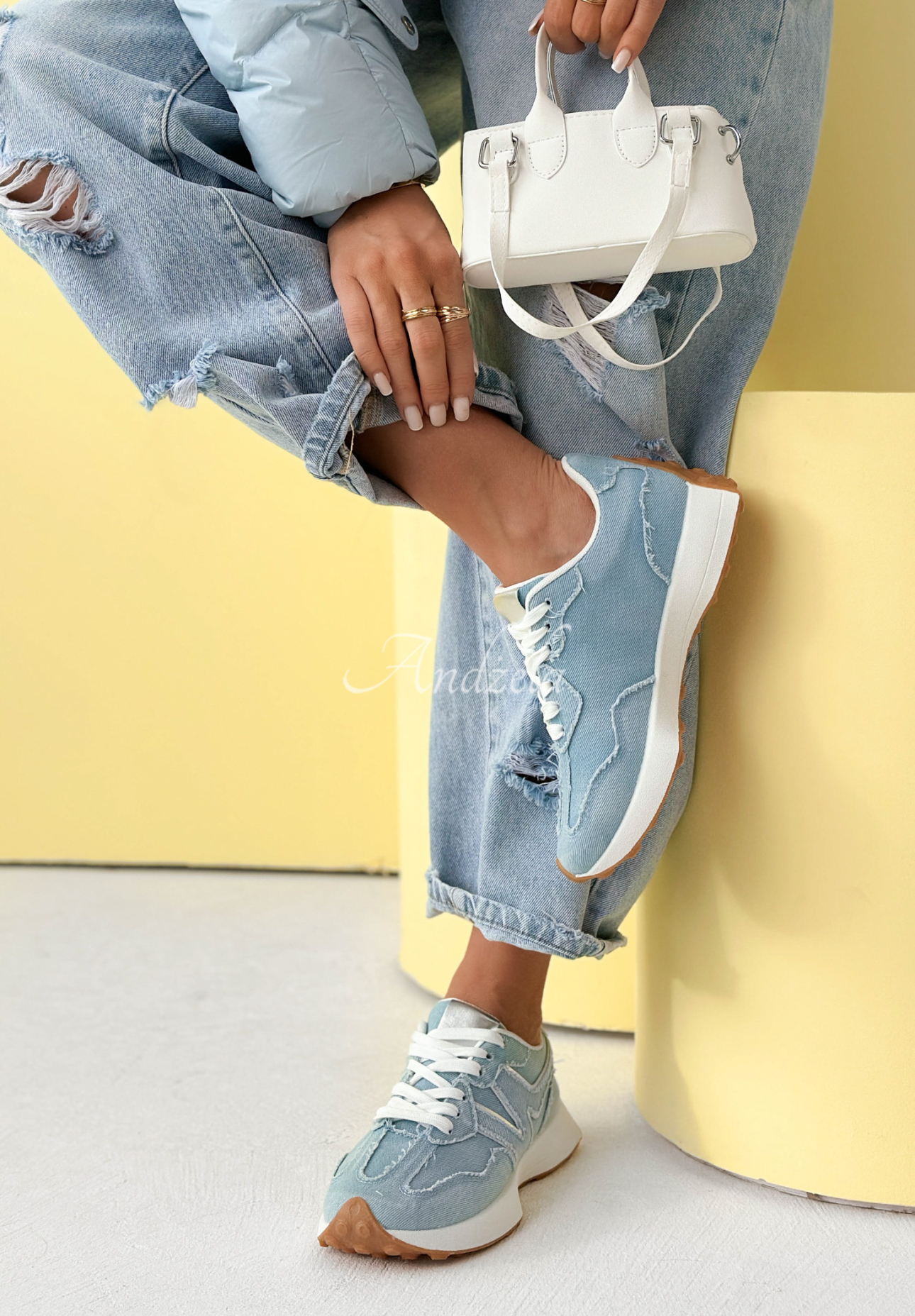 Running Towards You light blue denim sneakers