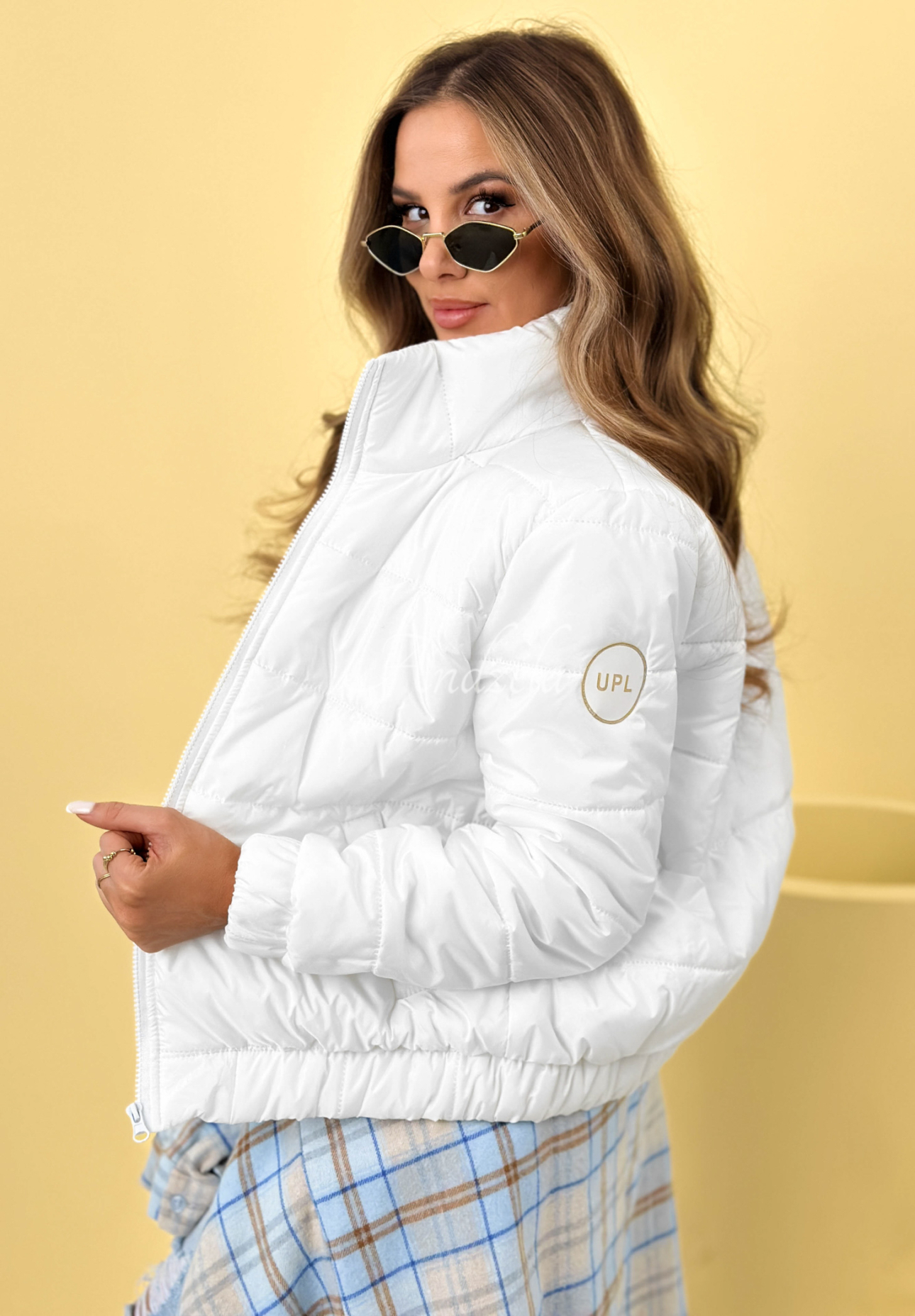 Soft Morning white quilted jacket with stand-up collar