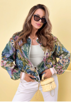 Krótka żakardowa kurtka bomberka Jungle On My Mind niebiesko-zielona