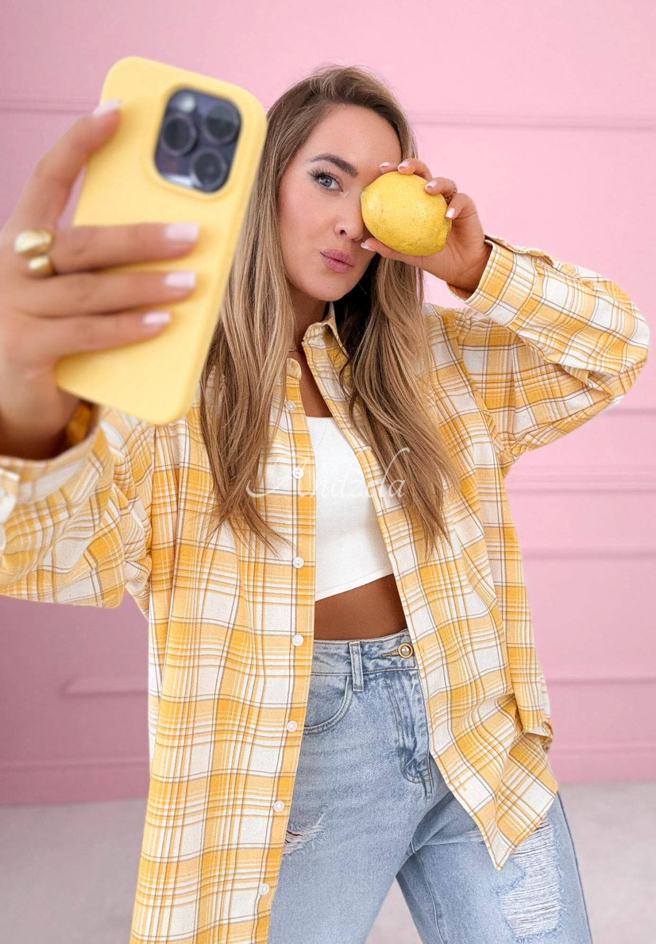 Bawełniana koszula w kratę Jessica żółta