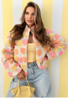 Kwiecista kurtka ze stójką Garden Of Flowers różowo-żółta