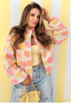 Kwiecista kurtka ze stójką Garden Of Flowers różowo-żółta