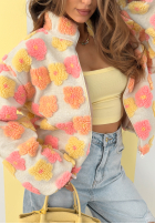 Kwiecista kurtka ze stójką Garden Of Flowers różowo-żółta