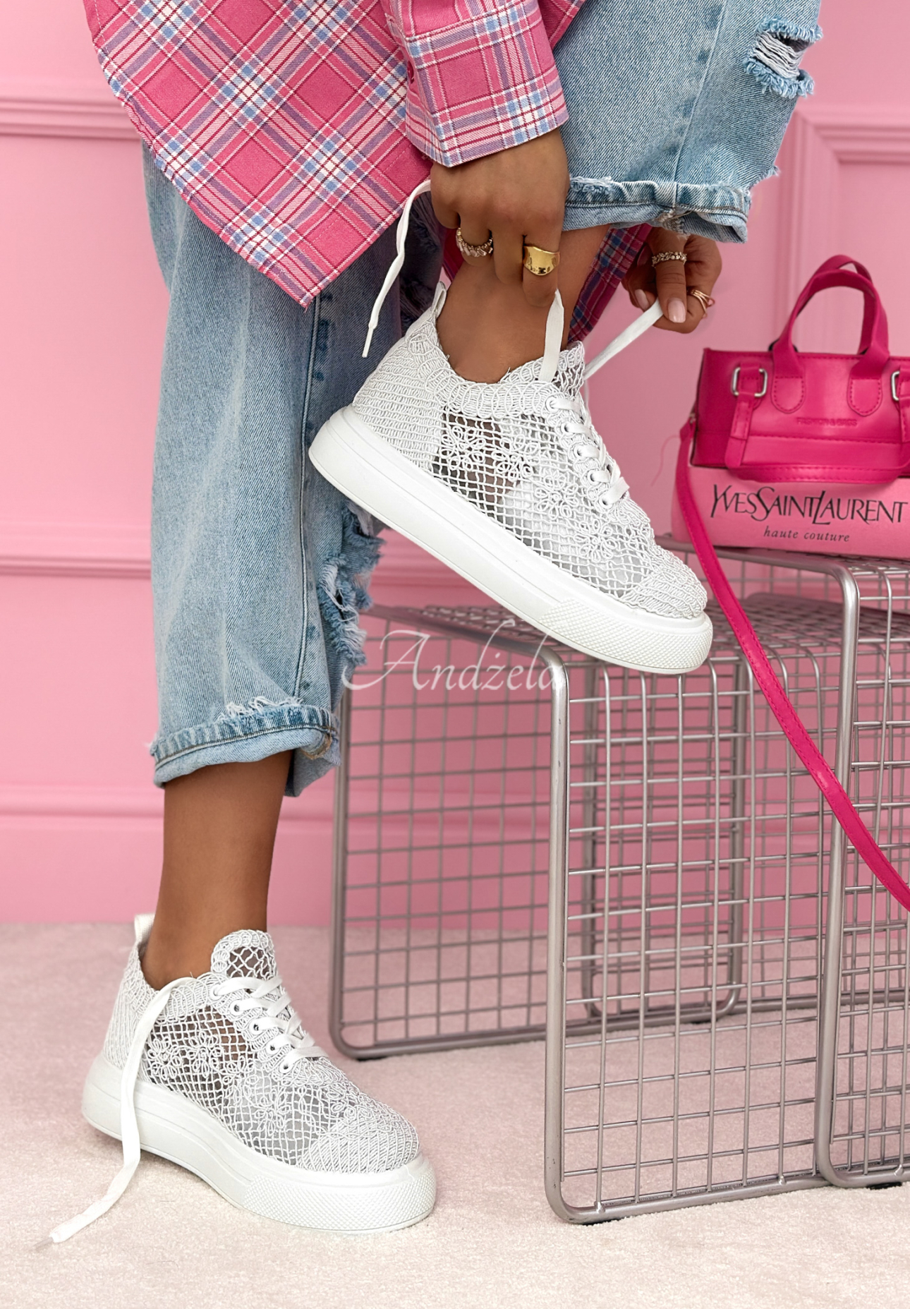 Koronkowe adidasy Heidi białe