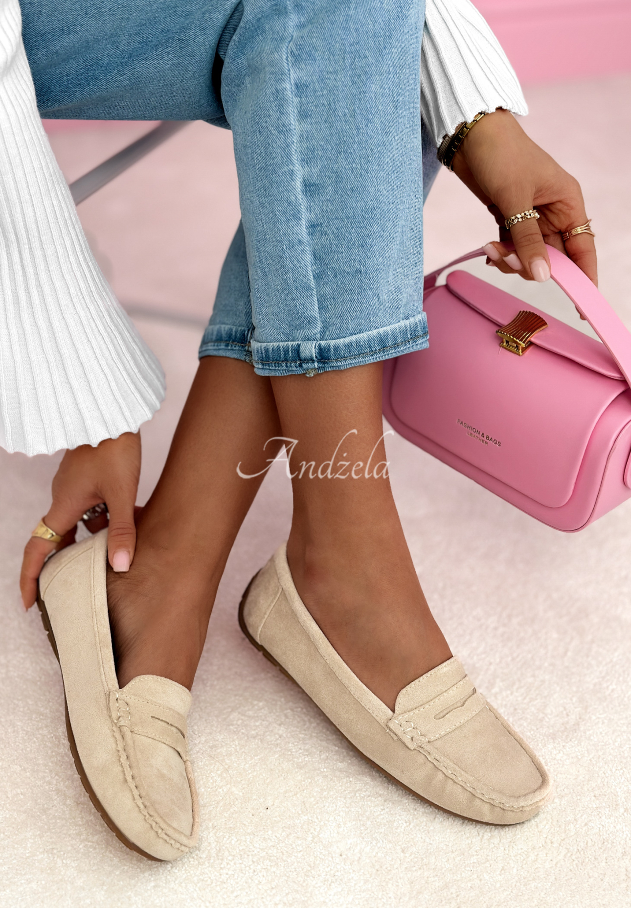 Zamszowe mokasyny Nadine beżowe