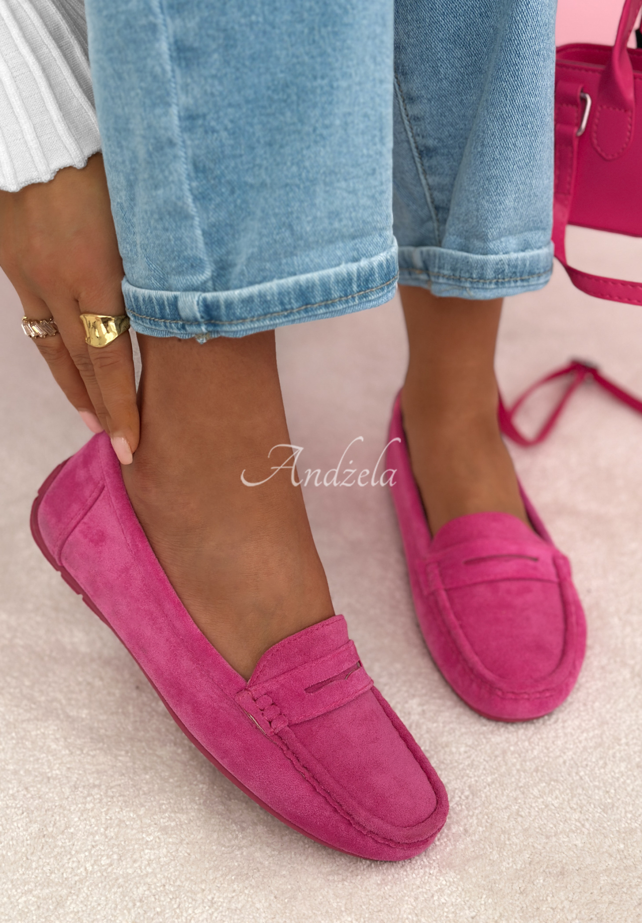 Nadine suede moccasins in fuchsia