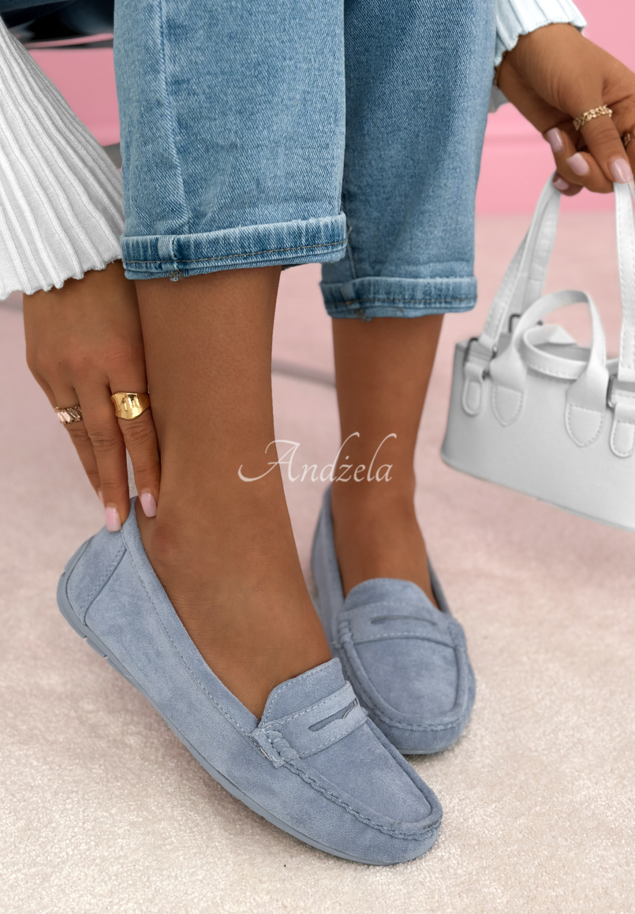 Zamszowe mokasyny Nadine błękitne