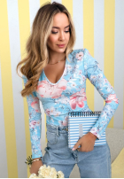 Kwiecista bluzka z dekoltem Camellia fuksjowa