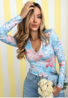 Kwiecista bluzka z dekoltem Camellia fuksjowa