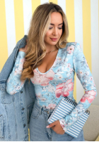 Kwiecista bluzka z dekoltem Camellia fuksjowa