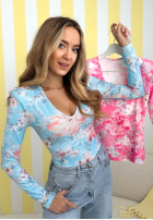 Kwiecista bluzka z dekoltem Camellia fuksjowa