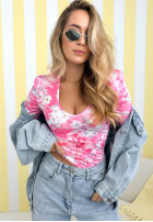 Kwiecista bluzka z dekoltem Camellia fuksjowa