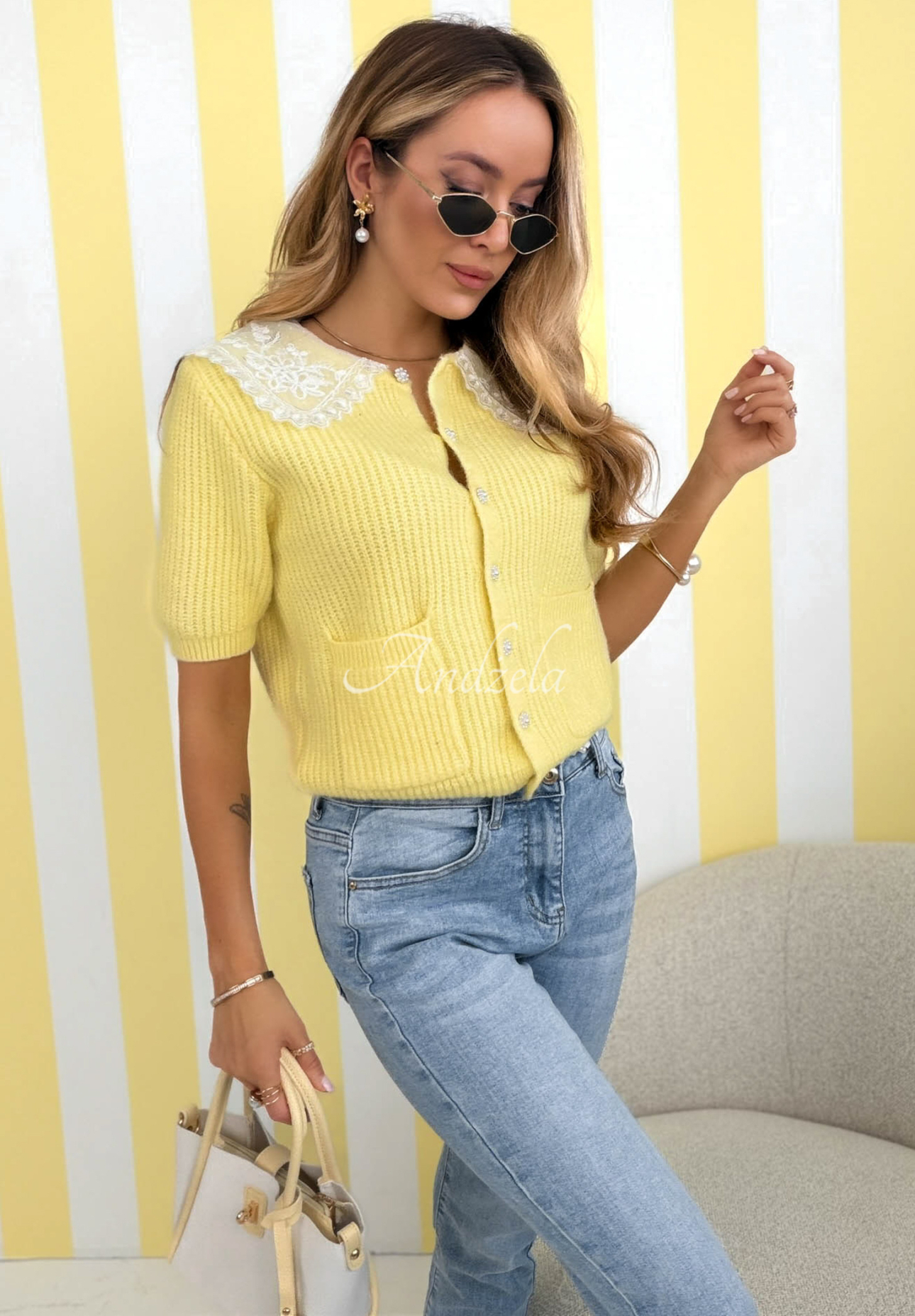 Oh Sweet Lace yellow sweater with lace collar