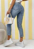 Spodnie jeansowe mom fit z paskiem Belle niebieskie