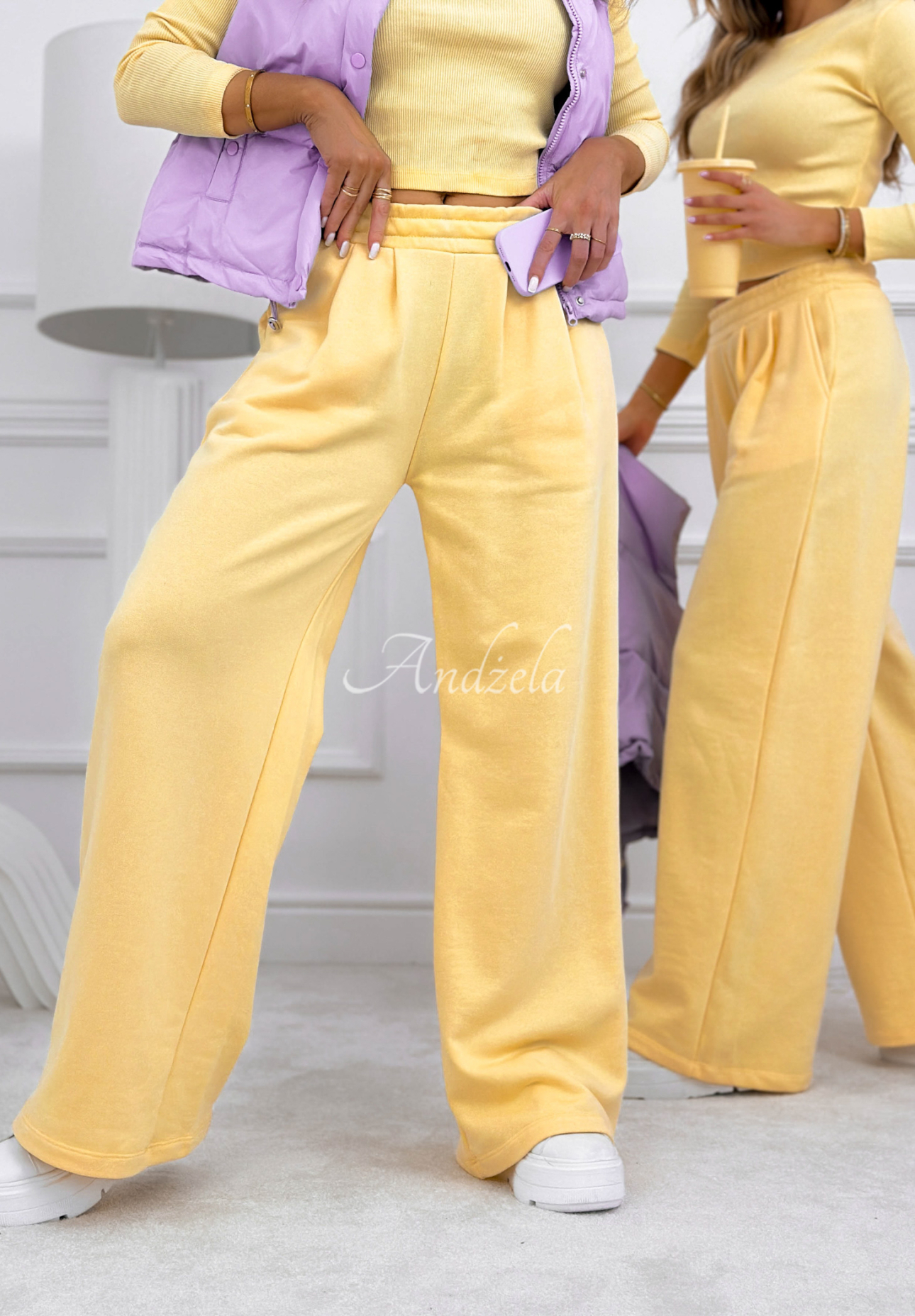 Bawełniany komplet dresowy bluzka i spodnie Doing Nothing żółty