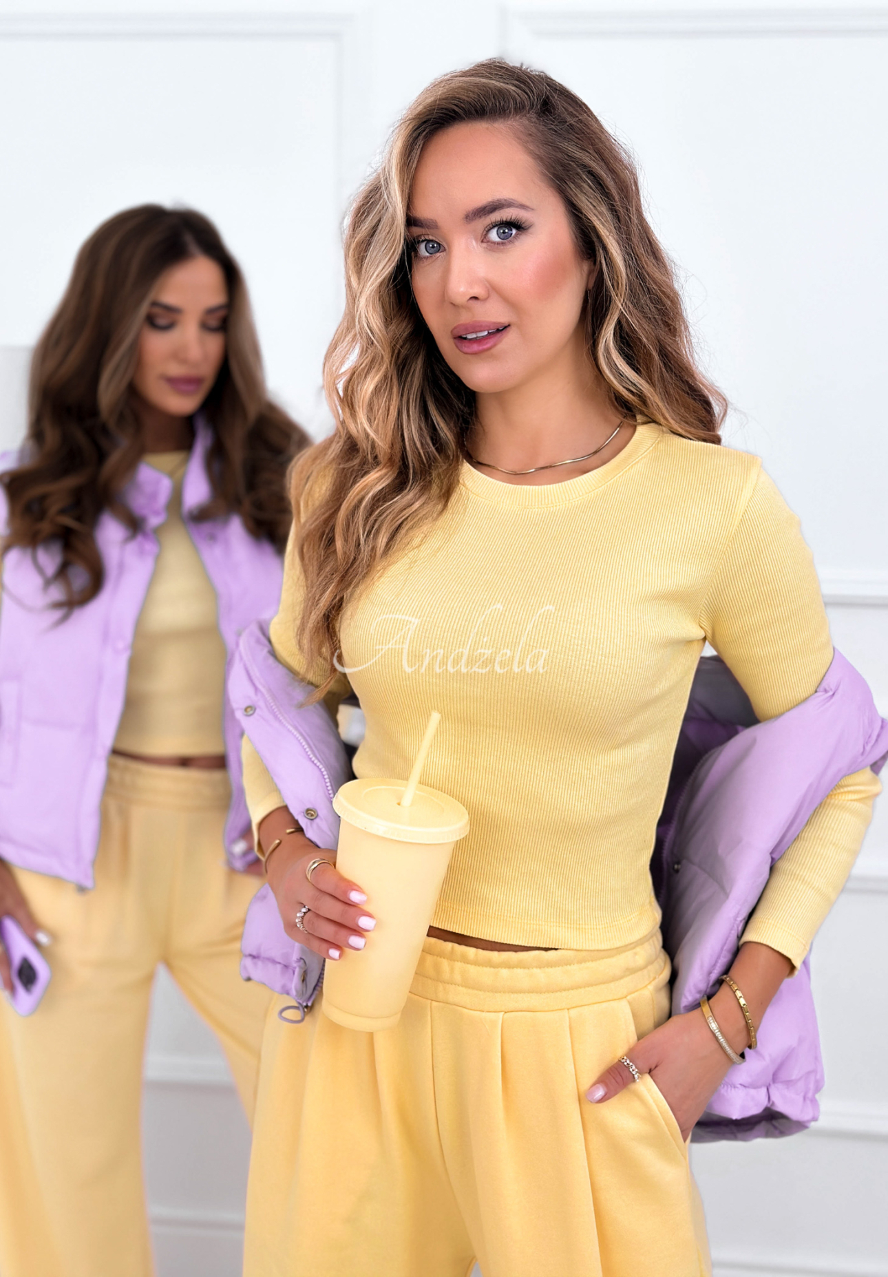 Cotton tracksuit set, blouse and pants, Doing Nothing, yellow