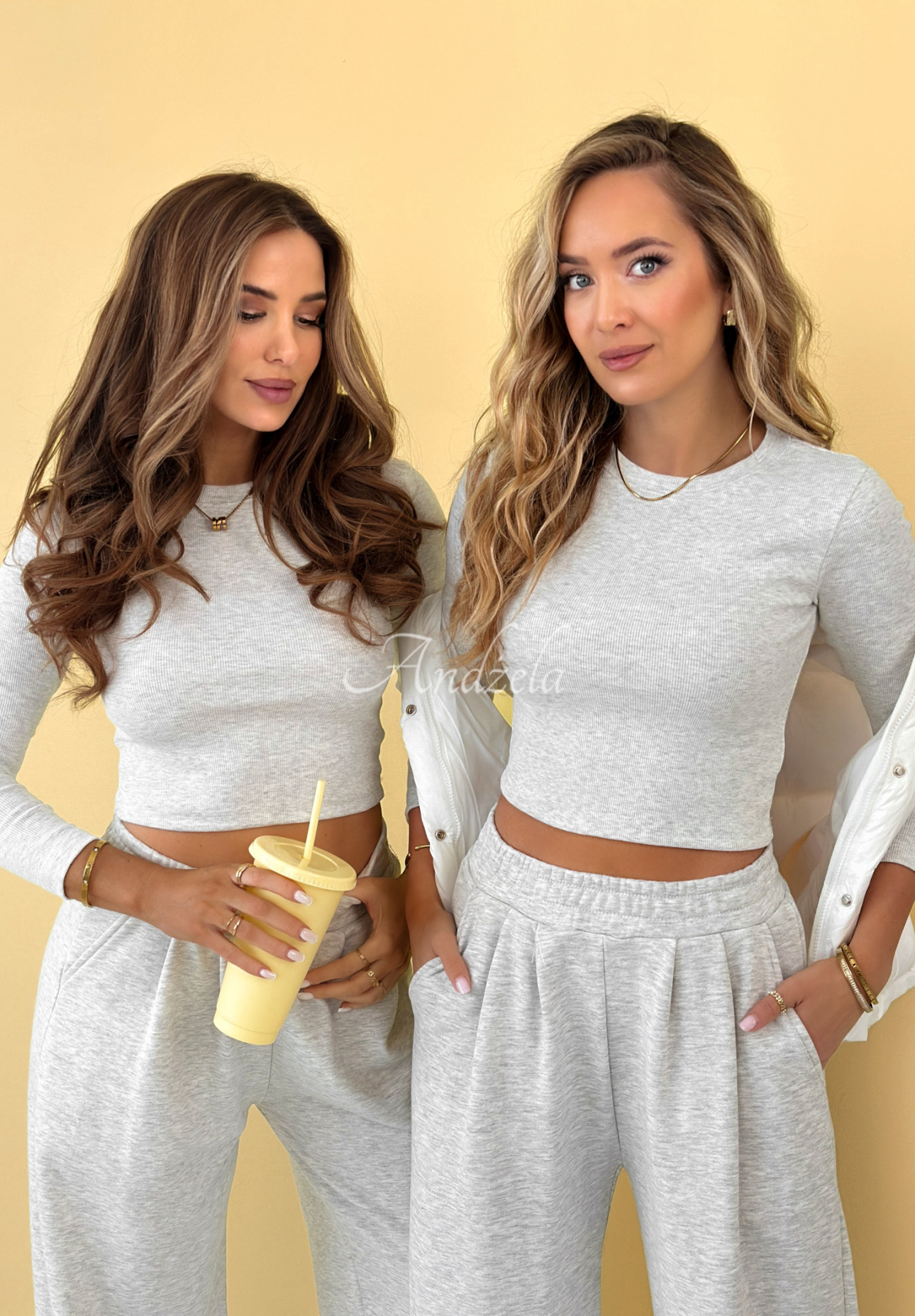 Bawełniany komplet dresowy bluzka i spodnie Doing Nothing szary melanż