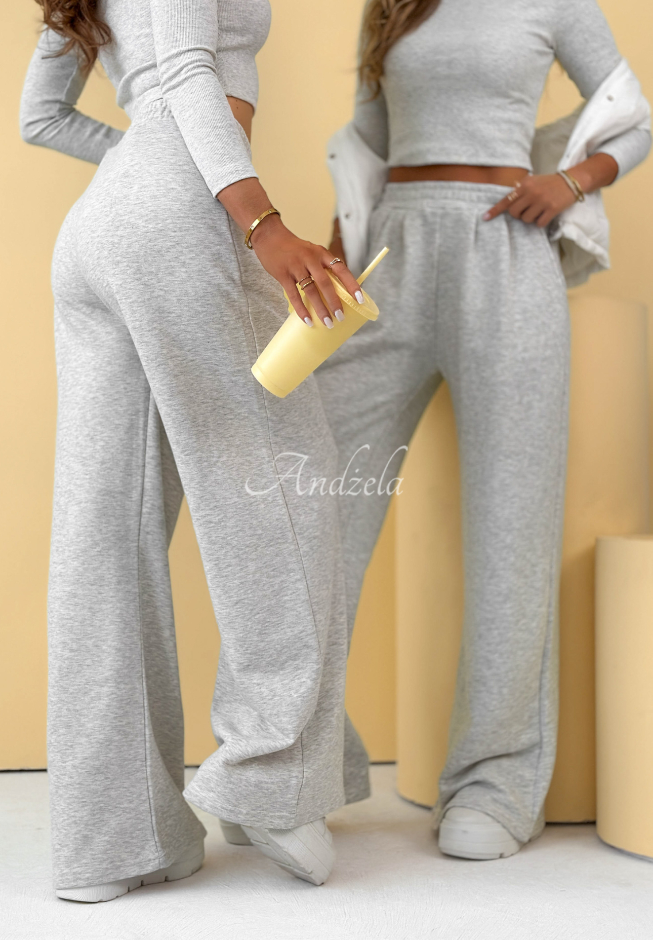 Cotton tracksuit set, blouse and pants, Doing Nothing, gray melange