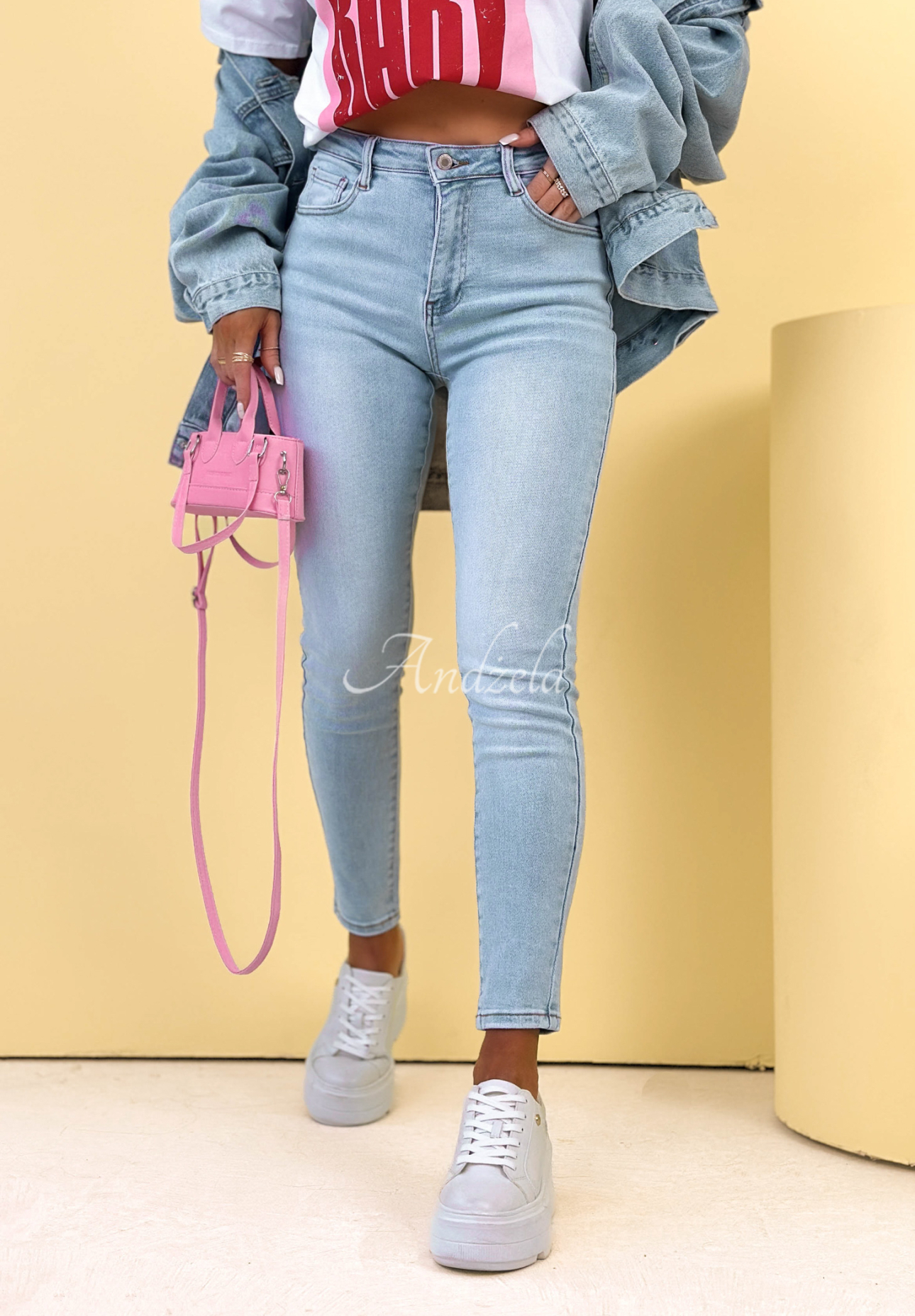 Spodnie jeansowe skinny Pamela jasnoniebieskie