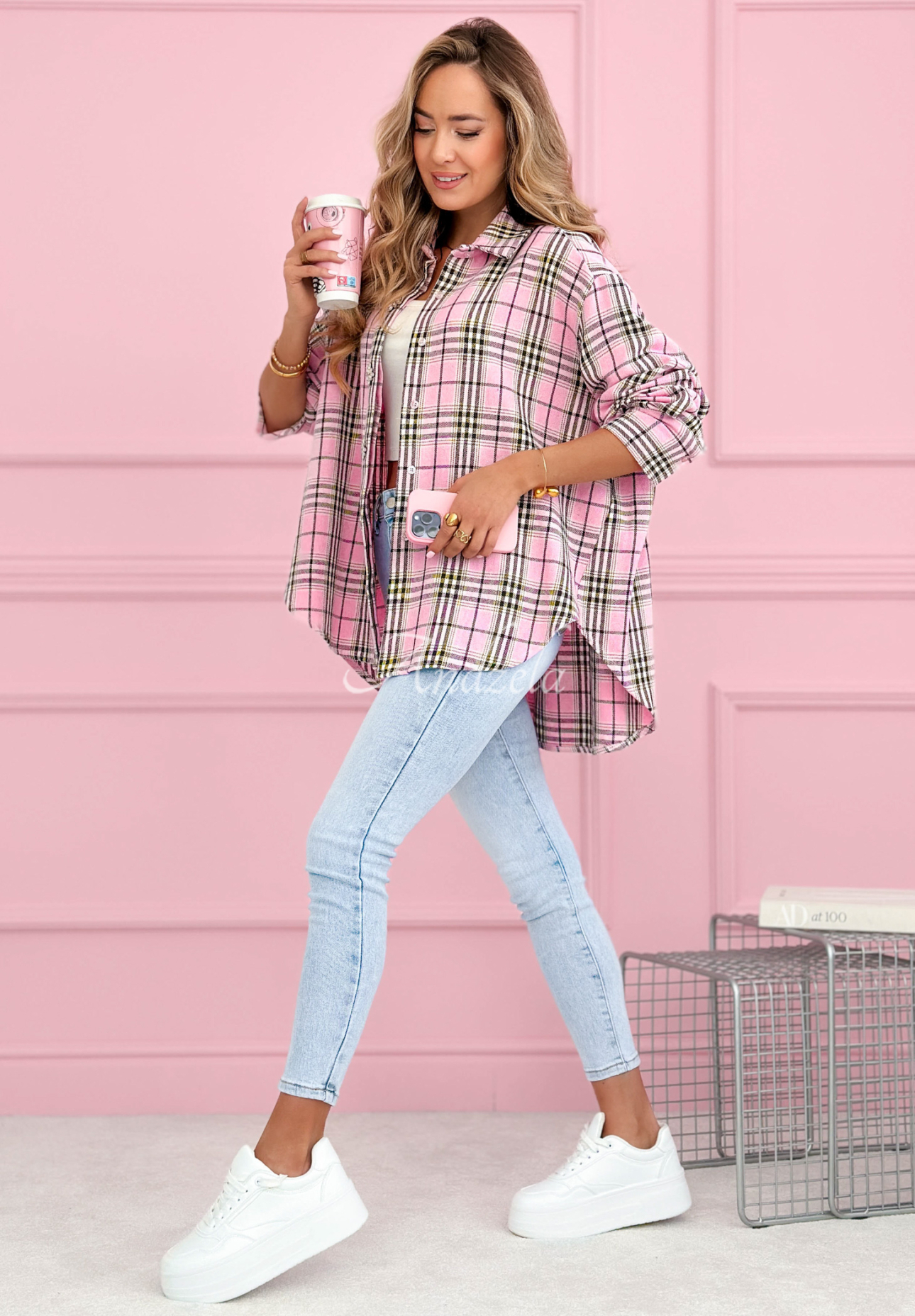 Province House powder pink cotton plaid shirt