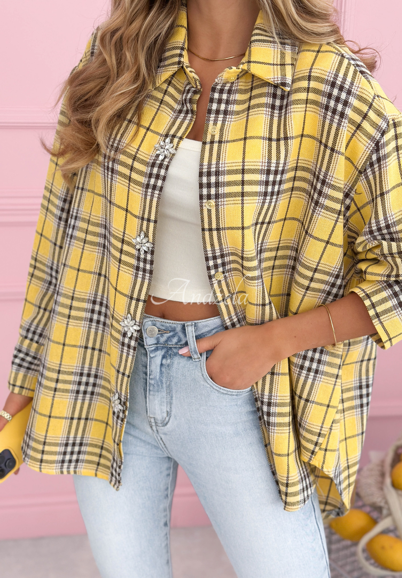 Province House yellow cotton plaid shirt