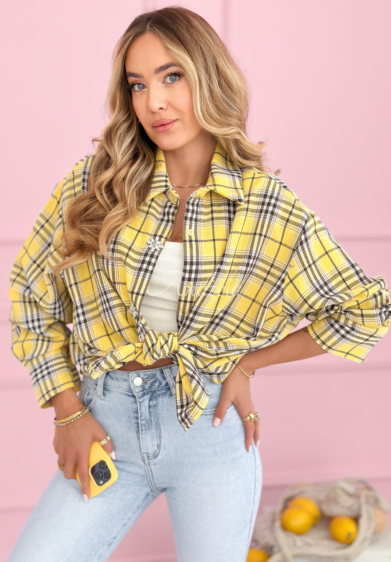 Province House yellow cotton plaid shirt