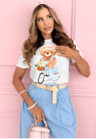 Bawełniany T-shirt z misiem Bicycle Bear biało-błękitny