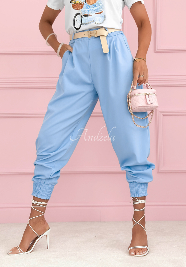 Materiałowe spodnie z wiskozą ze ściągaczami Get Ready błękitne