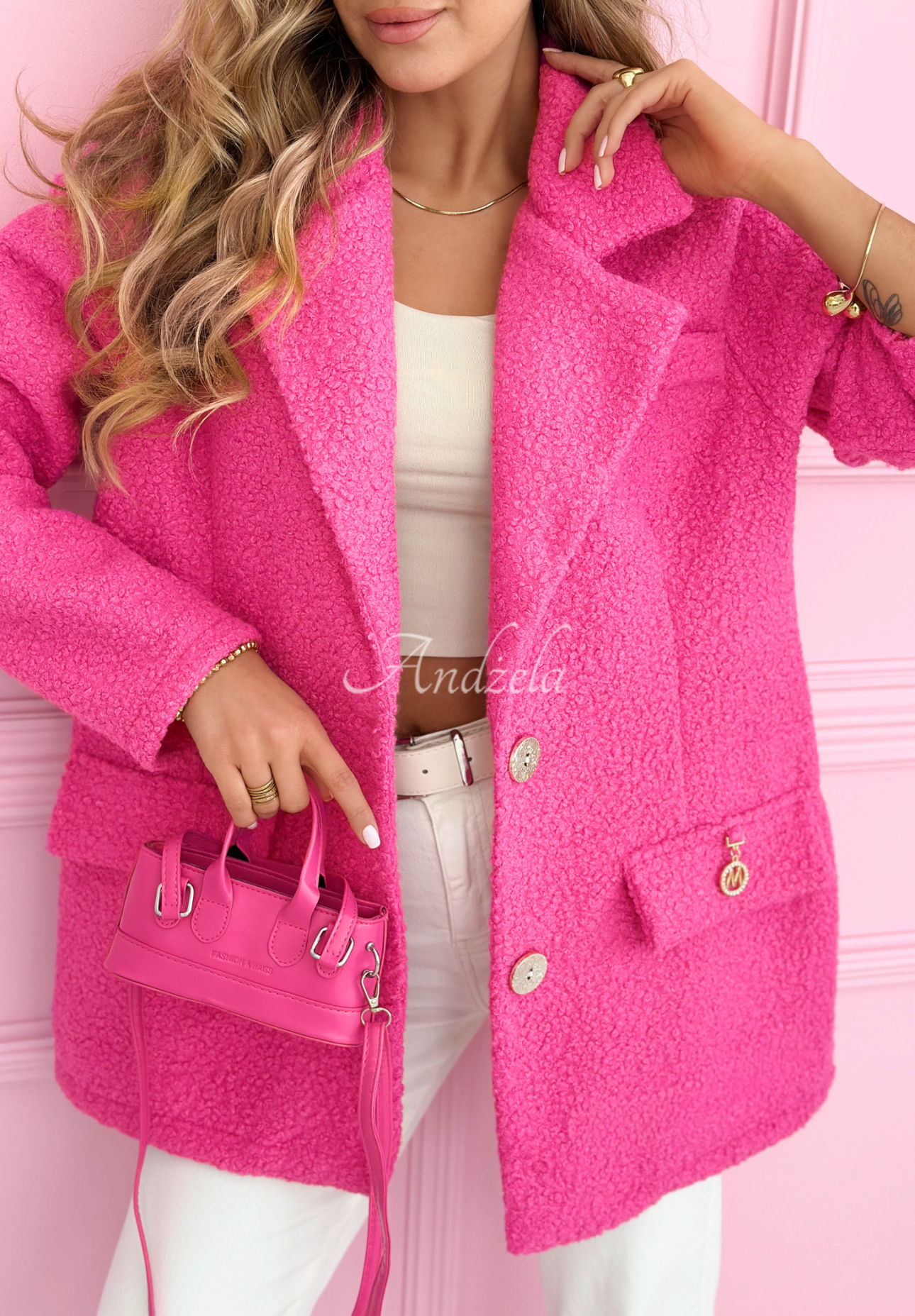 Ingrid fuchsia sheepskin coat with collar
