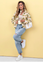 Kwiecista kurtka ze stójką Garden Of Flowers biało-zielona