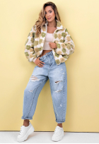 Kwiecista kurtka ze stójką Garden Of Flowers biało-zielona