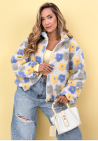 Kwiecista kurtka ze stójką Garden Of Flowers różowo-żółta