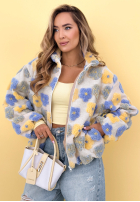 Kwiecista kurtka ze stójką Garden Of Flowers różowo-żółta