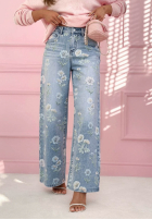 Spodnie jeansowe wide leg w kwiaty Florimel jasnoniebieskie