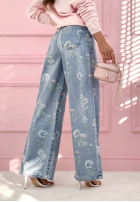 Spodnie jeansowe wide leg w kwiaty Florimel jasnoniebieskie