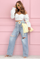 Spodnie jeansowe wide leg z przetarciami Morgan niebieskie