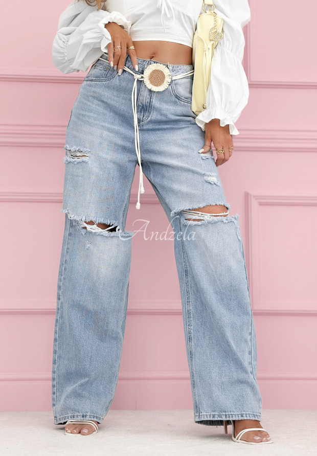 Morgan blue wide-leg jeans with abrasions