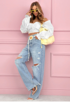 Spodnie jeansowe wide leg z przetarciami Morgan niebieskie