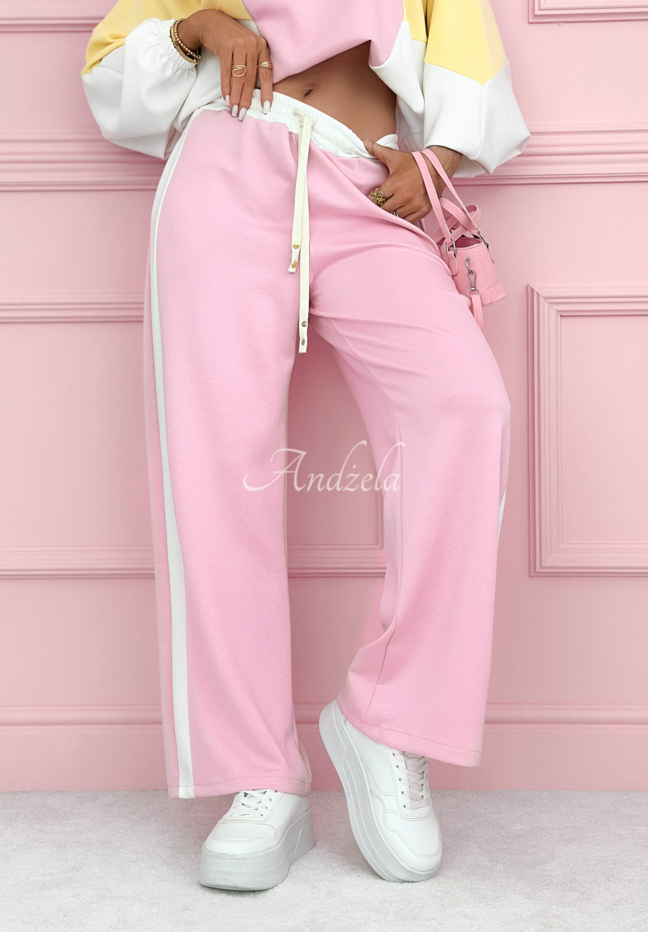 Viscose tracksuit set, sweatshirt and pants, Spring Amour butter pink and yellow