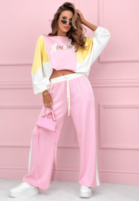 Viscose tracksuit set, sweatshirt and pants, Spring Amour butter pink and yellow