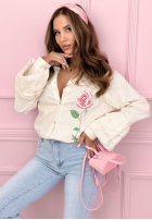 Bawełniana koszula z falbankami i haftowaną różą Rosy Declaration błękitna