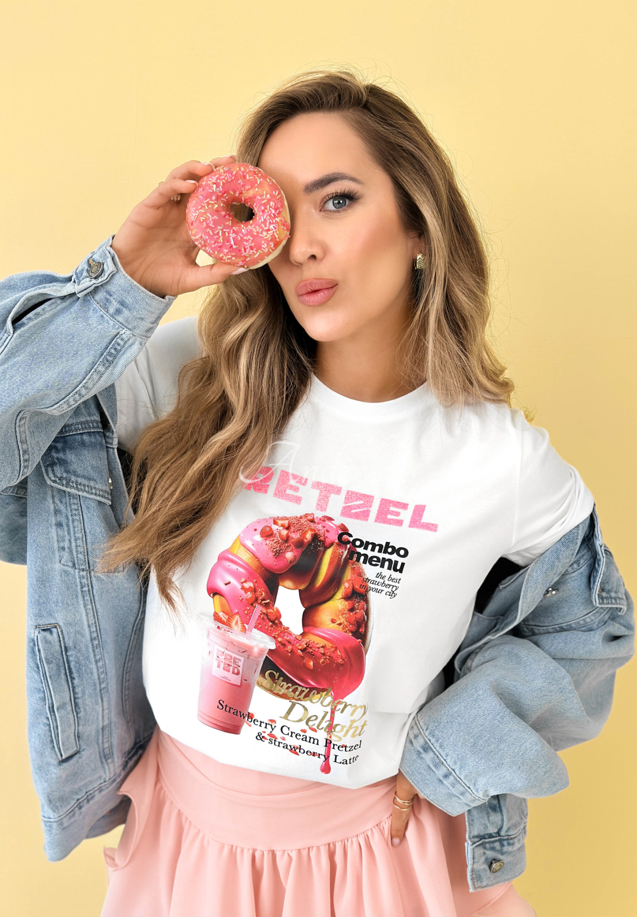 Bawełniany t-shirt z nadrukiem Pretzel biały