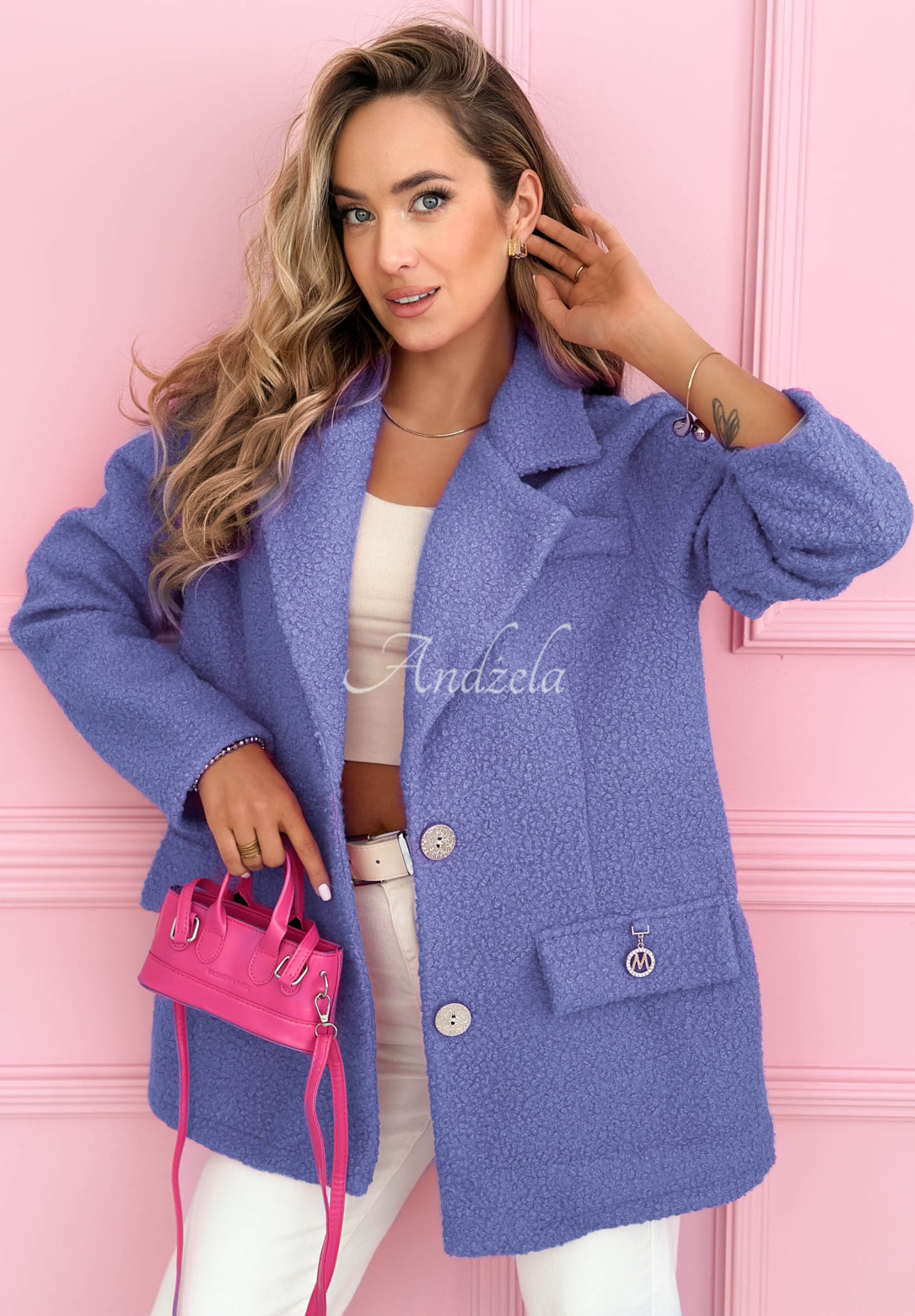 Ingrid purple sheepskin coat with collar