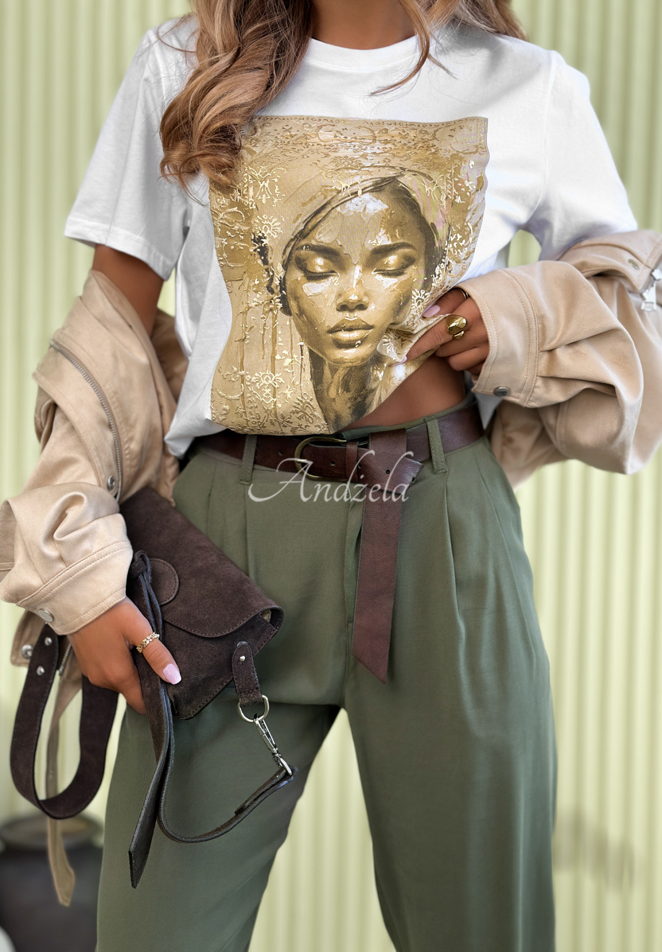 Cotton T-shirt with Golden Lady print, white