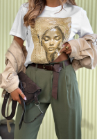 Eleganckie spodnie wide leg z paskiem Begin Doing khaki