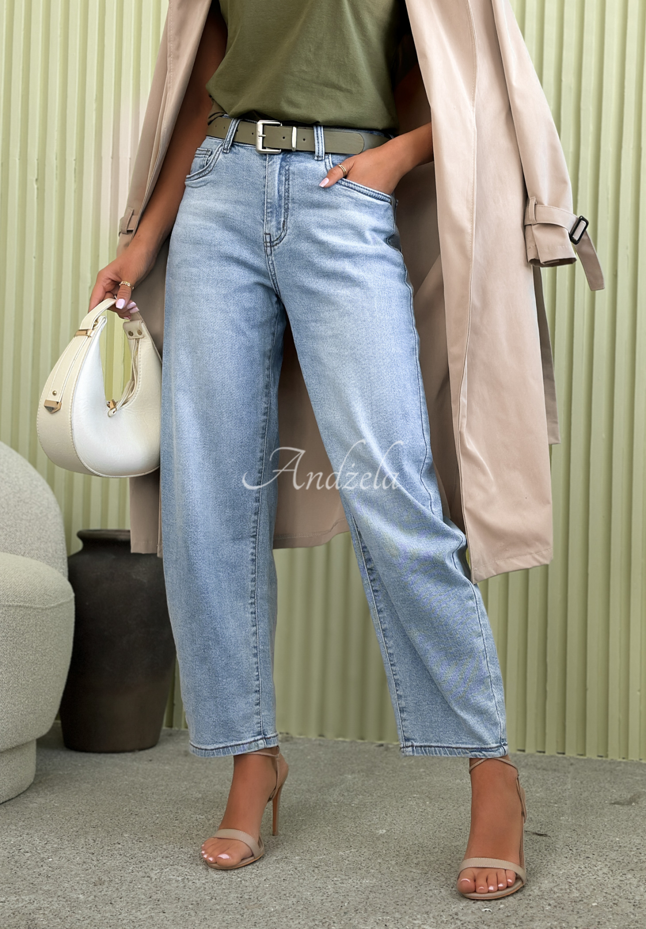 Spodnie jeansowe balloon z paskiem Freya niebieskie